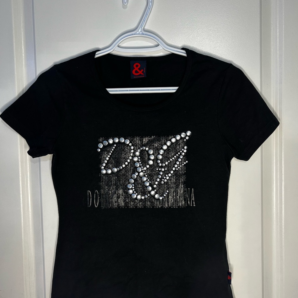 D&G Black T-Shirt with Embellished Logo
